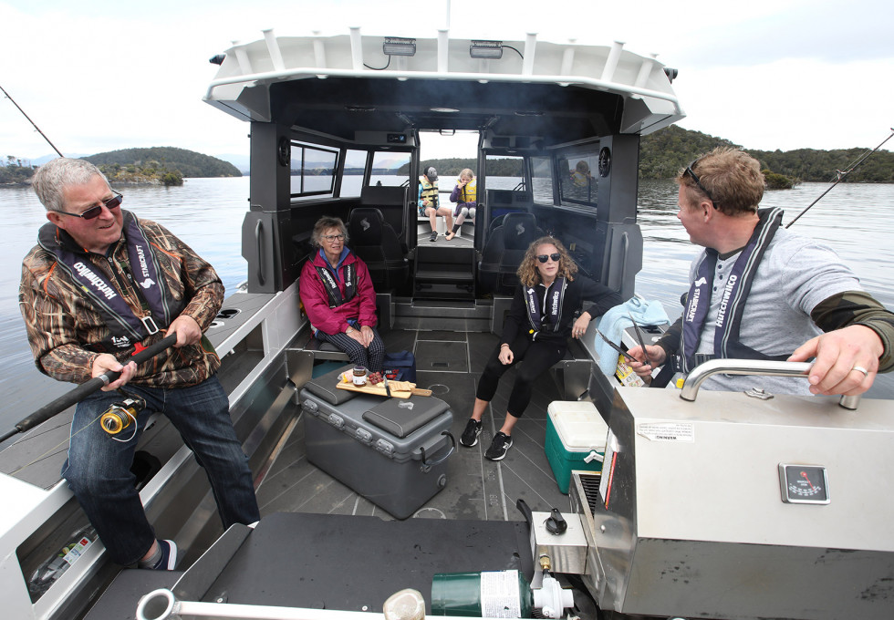 family exploring food boating stabicraft