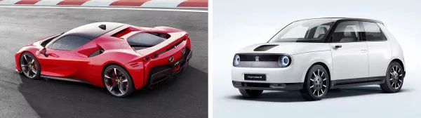 Ferrari SF90 Stradale and the Honda E Electric